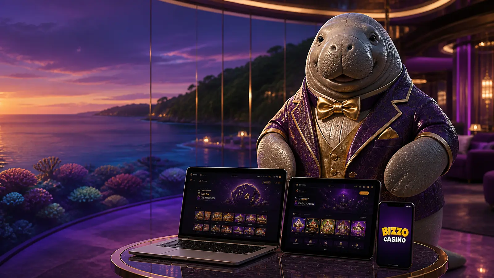Australian dugong presenting devices compatible with the Bizzo Casino app
