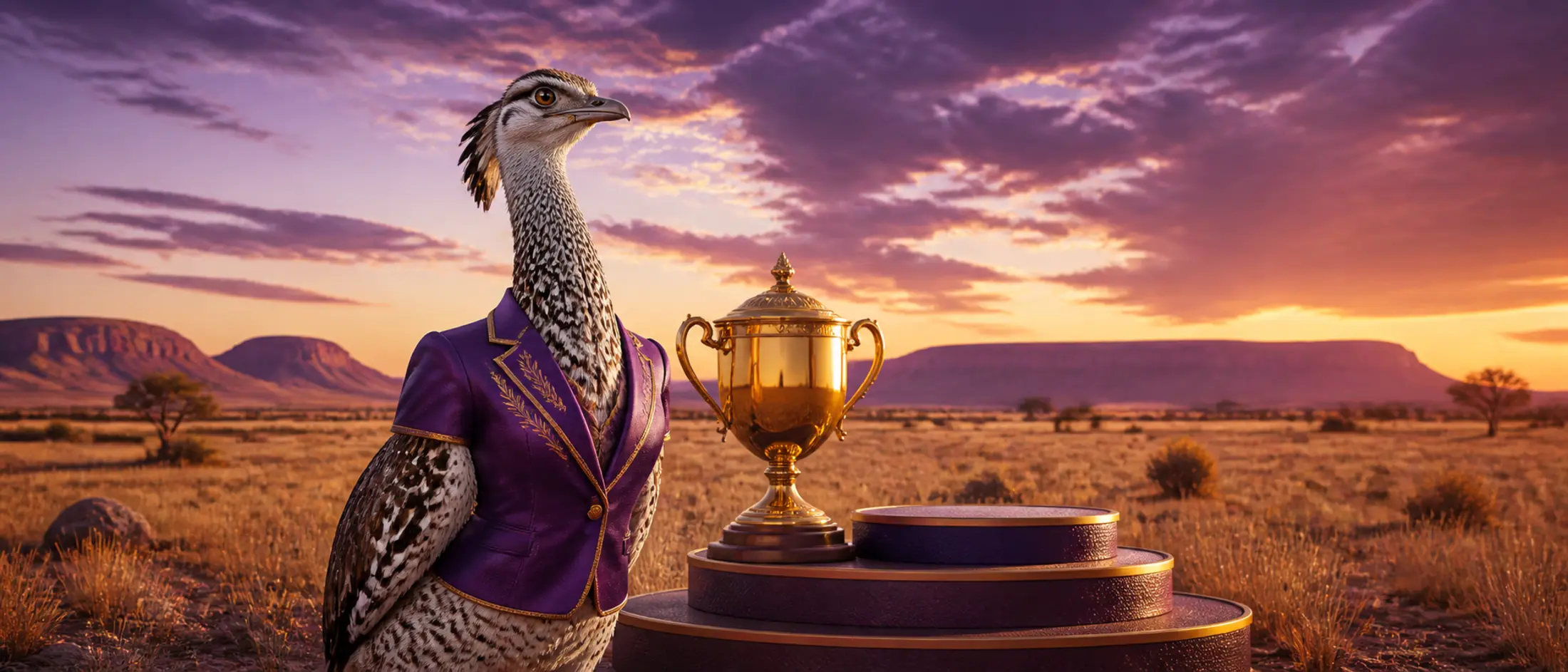 Australian bustard presenting a casino tournament trophy
