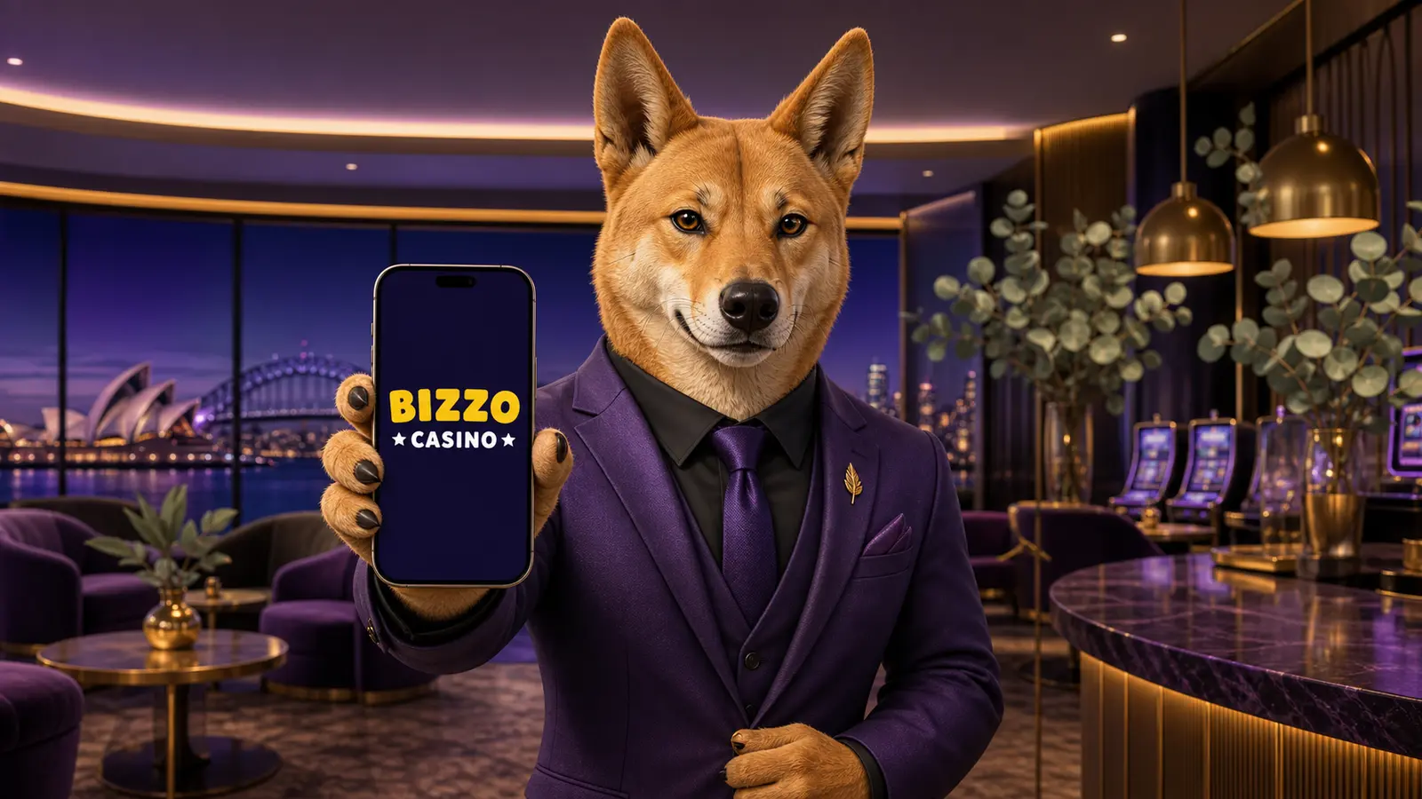 Dingo presenting the Bizzo Casino mobile app