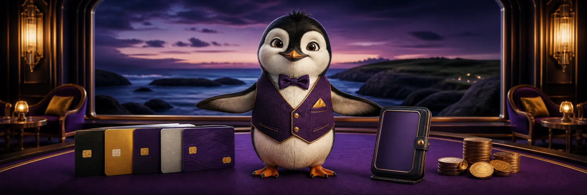 Little penguin presenting payment options